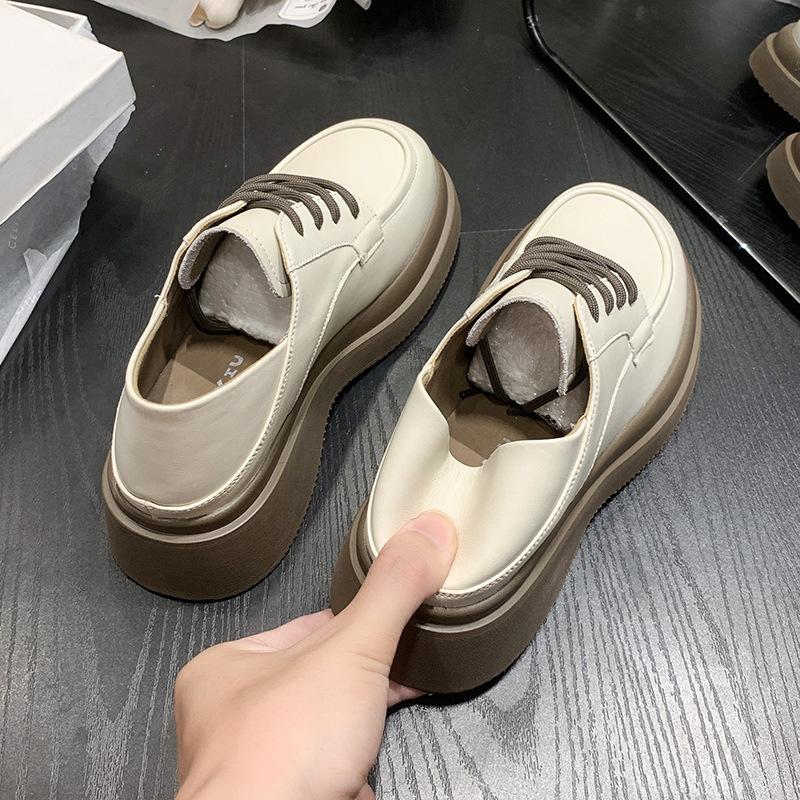 White Small Leather Shoes Women's 2025 Spring and Summer British College Style Lace-up Platform Shoes Round Head Japanese Jk Uniform Shoes