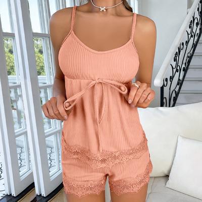 Nový pyžamový set Dámské Pletené Žebrované 2dílné Sady Pásek bez rukávů Crop Tops Nízký pas Šortky Outfity Společenské oblečení