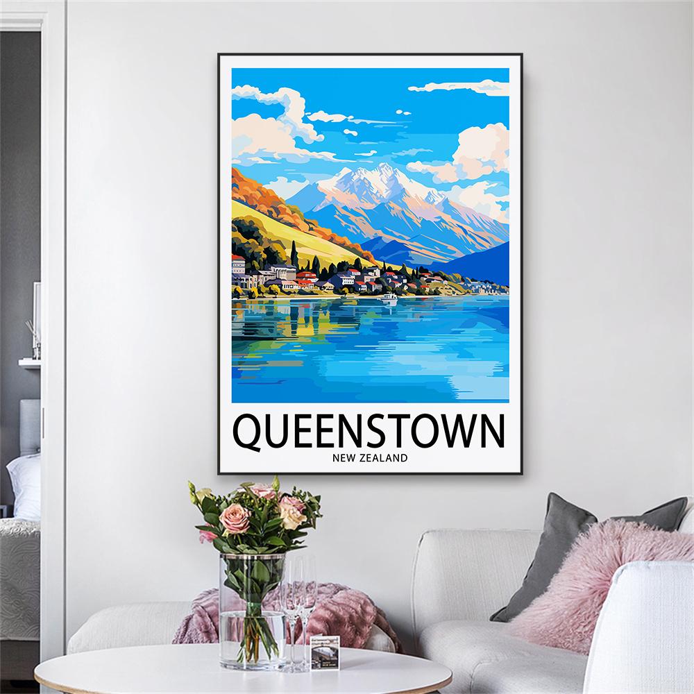 Modern Queenstown Travel Poster New Zealand Landscape Art Print Coloful Dunedin Tongariro Canvas Painting Home Room Decoration