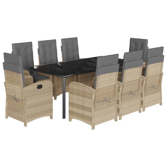 VidaXL Ensemble à Manger de Jardin avec Coussins 9 pcs, Table et Chaises avec Dossier Réglable, Meubles d'Extérieur Patio 3212409