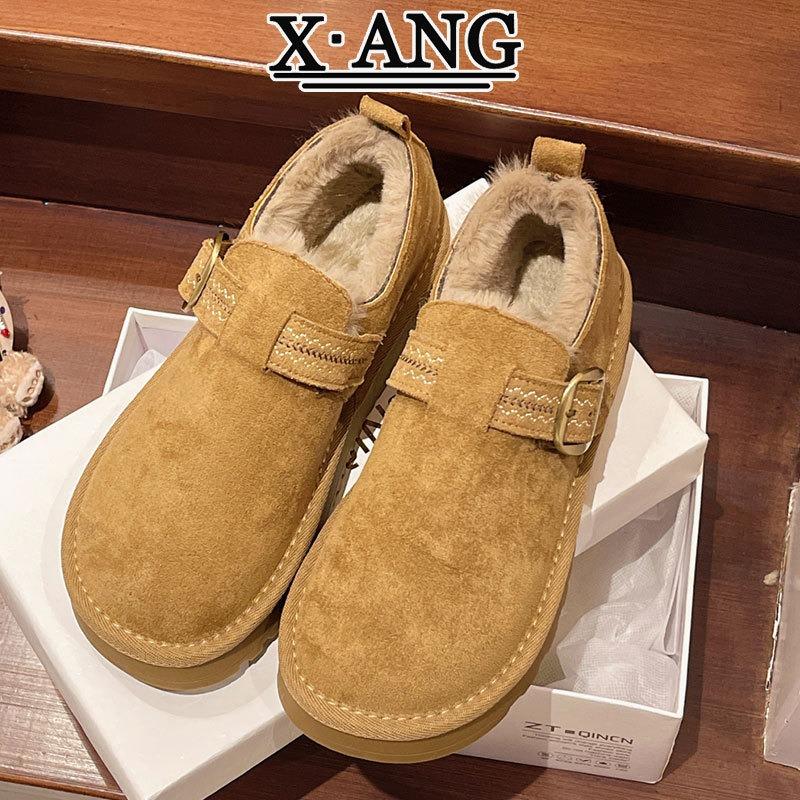 

Кожаные всеобъемлющие женские бархатные теплые хлопковые туфли, пушистые туфли, туфли-бини на одной педали, зимние шерстяные сапоги для снега 40