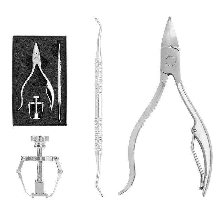 Stainless Steel Nail Care Set: Clipper, File, Cuticle Nipper, Ingrown Corrector, Pliers, Knife