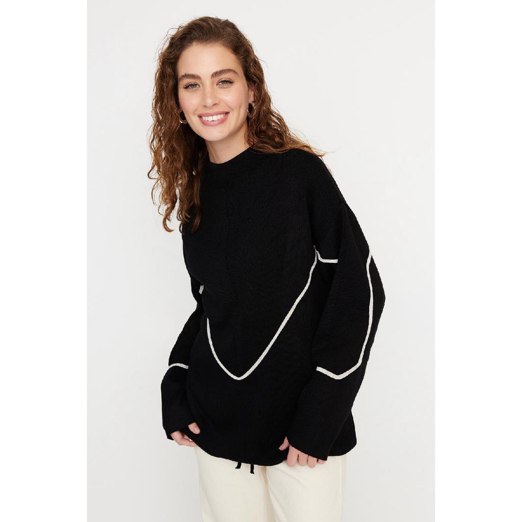 Ecru Stripe Piping Detailed Knitwear Sweater Tctaw22ak0002