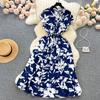French Sweet Gentle V-neck Floral Chiffon Dress Women's Summer Tight Waist Elegant Slim Looking Vacation Style Fairy Dress