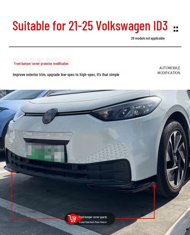 Kit Striscia Anti-Collisione e Protezione Angolare Paraurti Anteriore Volkswagen ID3.