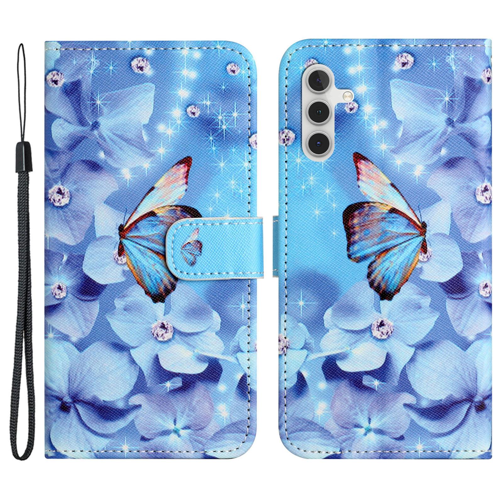 

Для Samsung Galaxy S24 FE Чехол Кожаный Чехол для Телефона Текстура Крест Печать Flower and Butterfly