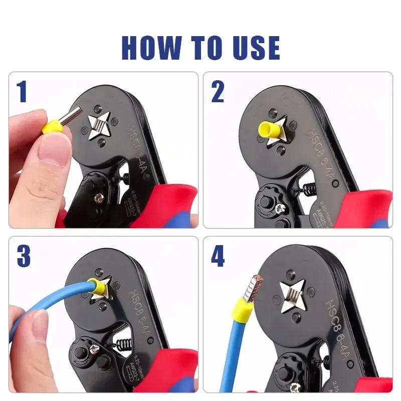 Manual Crimping Pliers HSC8 6-4A/HSC8 6-6A Tube Terminal Crimping Tool With Terminal Tip Set for Home Improvement and Electrica