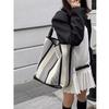 Large capacity single shoulder niche design bucket bag tote bag striped women's contrasting color tote bag underarm commuter bag large bag