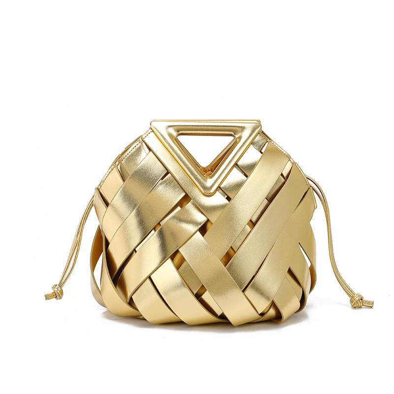 Simple Color Solid Women Casual Woven Drawstring Handbag With Buckle Magnetic