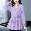 Stylish Slimming Chiffon Blouse Women's Waist-Fitted Top Belly-Covering Slim Fit Shirt Spring