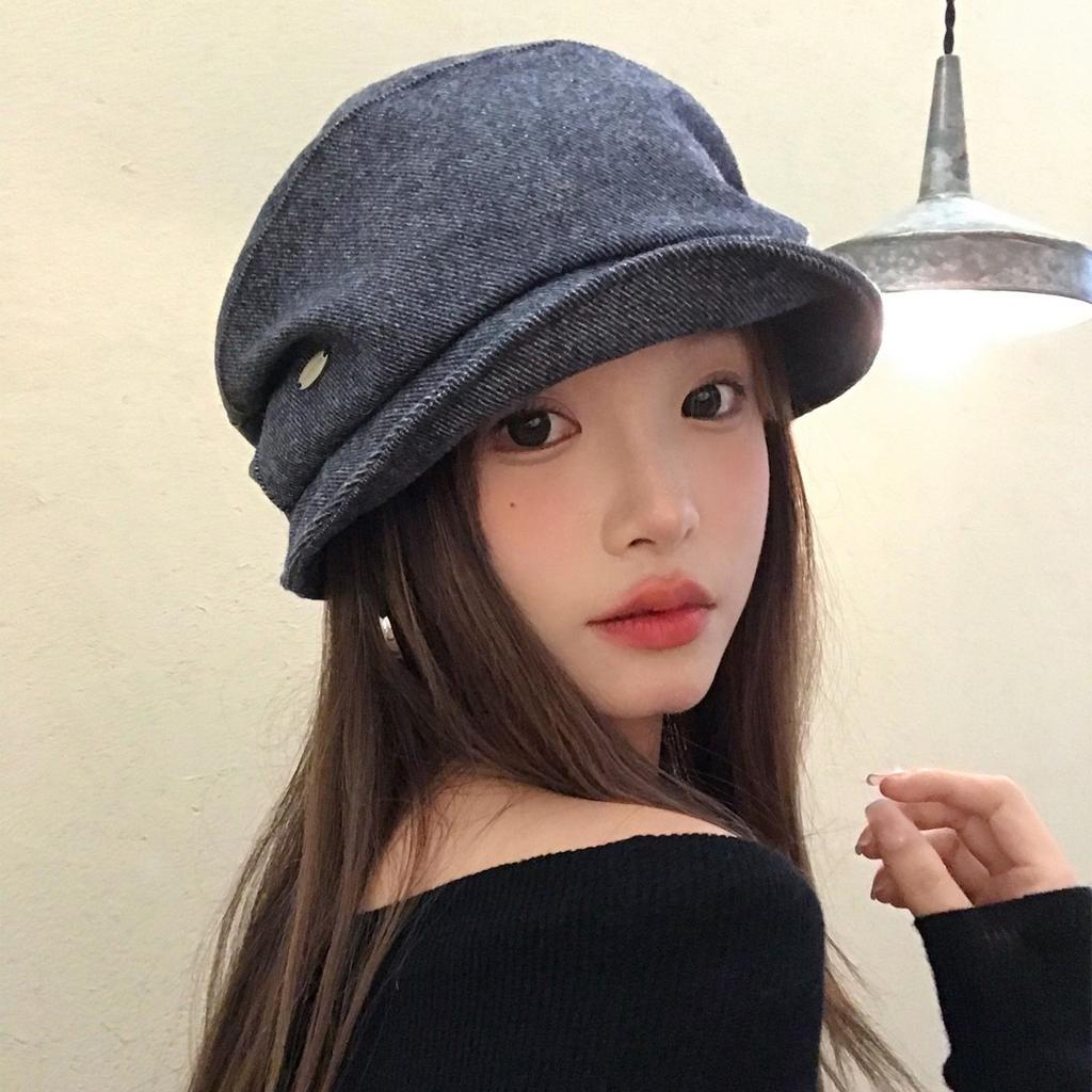 Retro Plissee Baskenmütze Damen Herbst und Winter Vielseitige Schiebermütze Zeigt Gesicht Klein Achteckige Malermütze