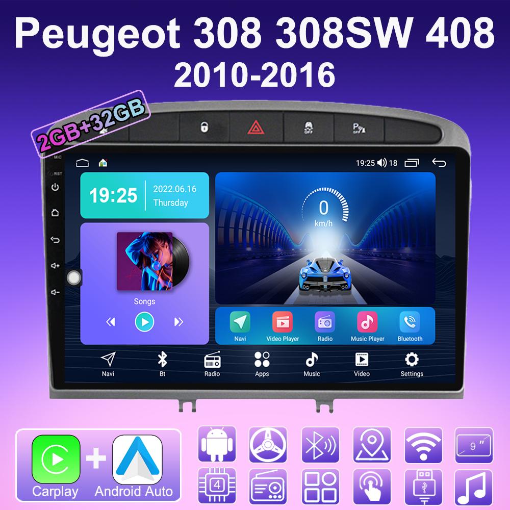 2 DIN Android Carplay Car Radio For Peugeot 308 308SW 408 2010-2016 Multimedia Player Head Unit Stereo GPS Navigation BT WIFI 2+32GB