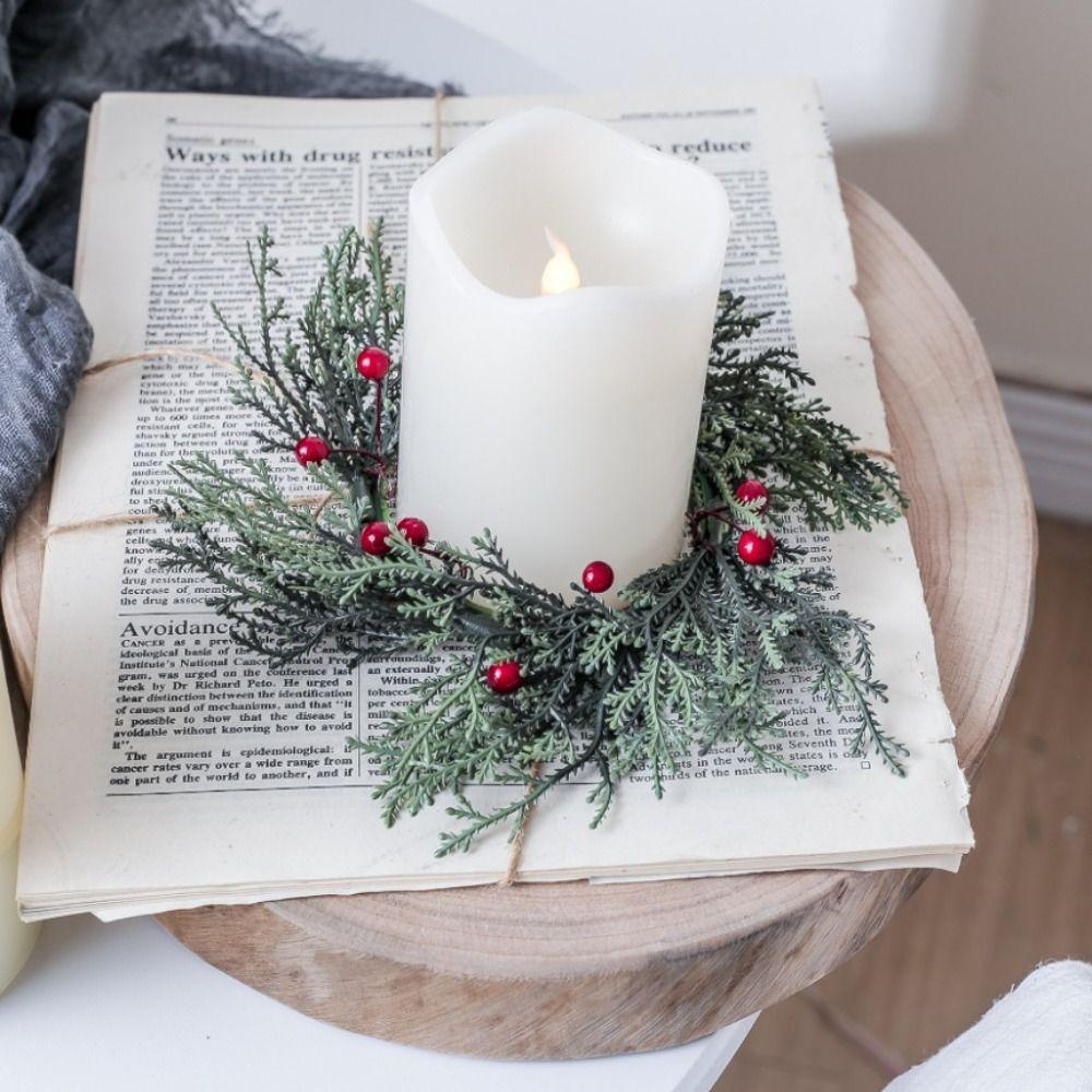 20cm Christmas Candlestick Wreath Handmade Red Berry Candle Wreaths  New Year
