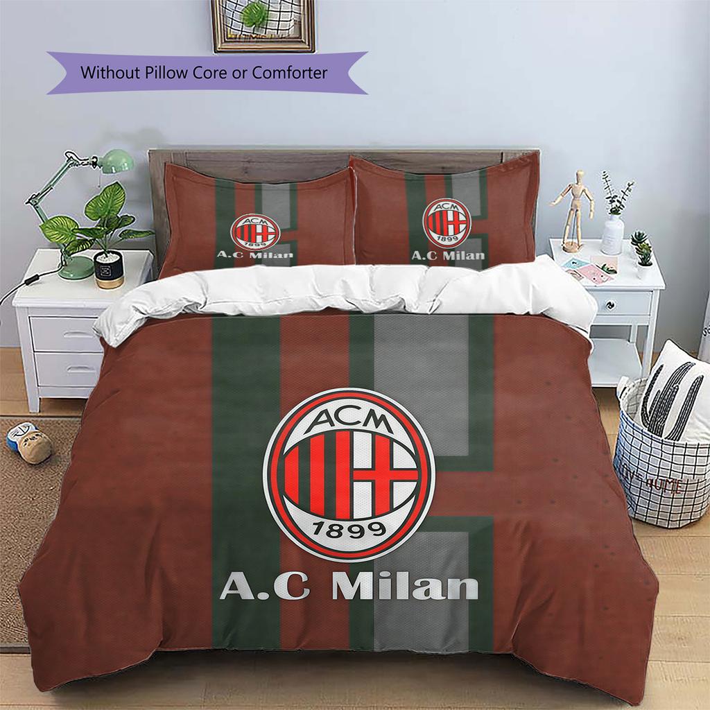 Associazione Calcio Milan Pattern Bedding Quilt Set  Home Decoration  Gift (1 * Duvet Cover + 2 * Pillowcase  Without Core)