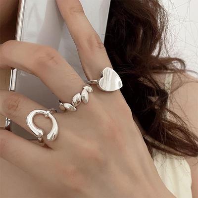 925 Sterling Silver Women's Heart-Shaped Irregular Adjustable Ring - Versatile, Simple, and Stylish.