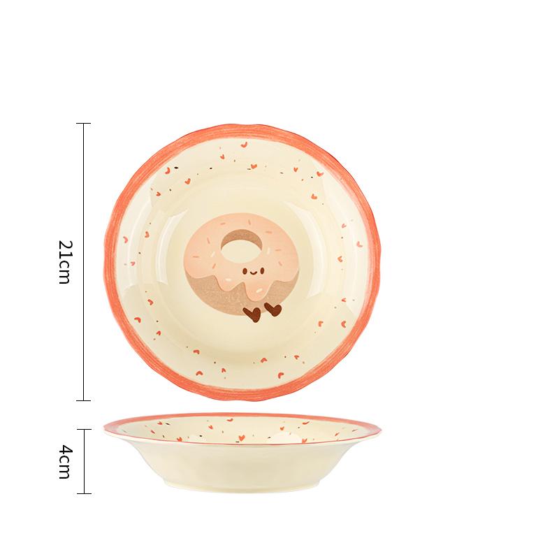 Cartoon Food Pattern Ceramic Dish 8.2 Inch Underglazed Colour Round Cute Dessert Plates New Aesthetic Creative Kitchen Tableware 8.2 inches