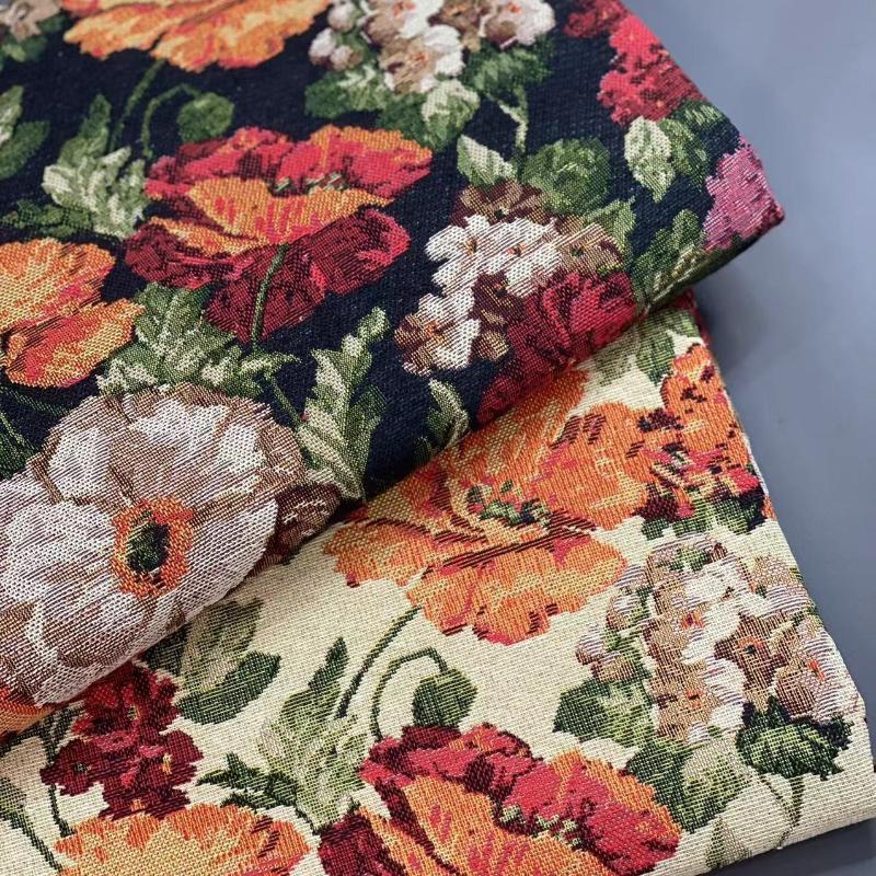 Rustic Vintage Jacquard Fabric Chenille Tablecloth Oil Painting Decorative Fabric, for Diy Sewing Clothes Pillowcase Bag