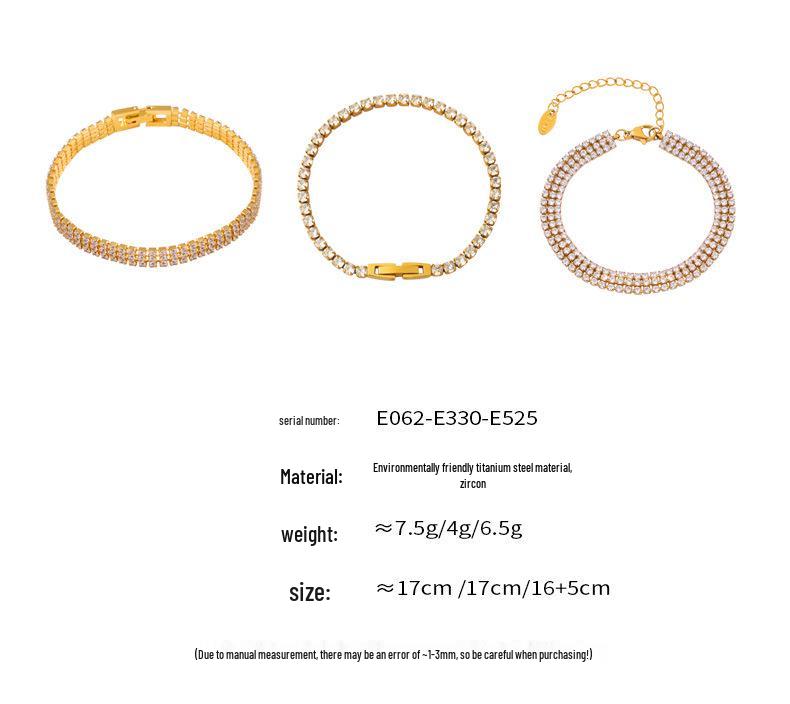 Women's Luxury Zircon Claw-Set Bracelet: European & American Style, Gold-Plated Titanium Steel, Colorful Diamond-Inspired Design