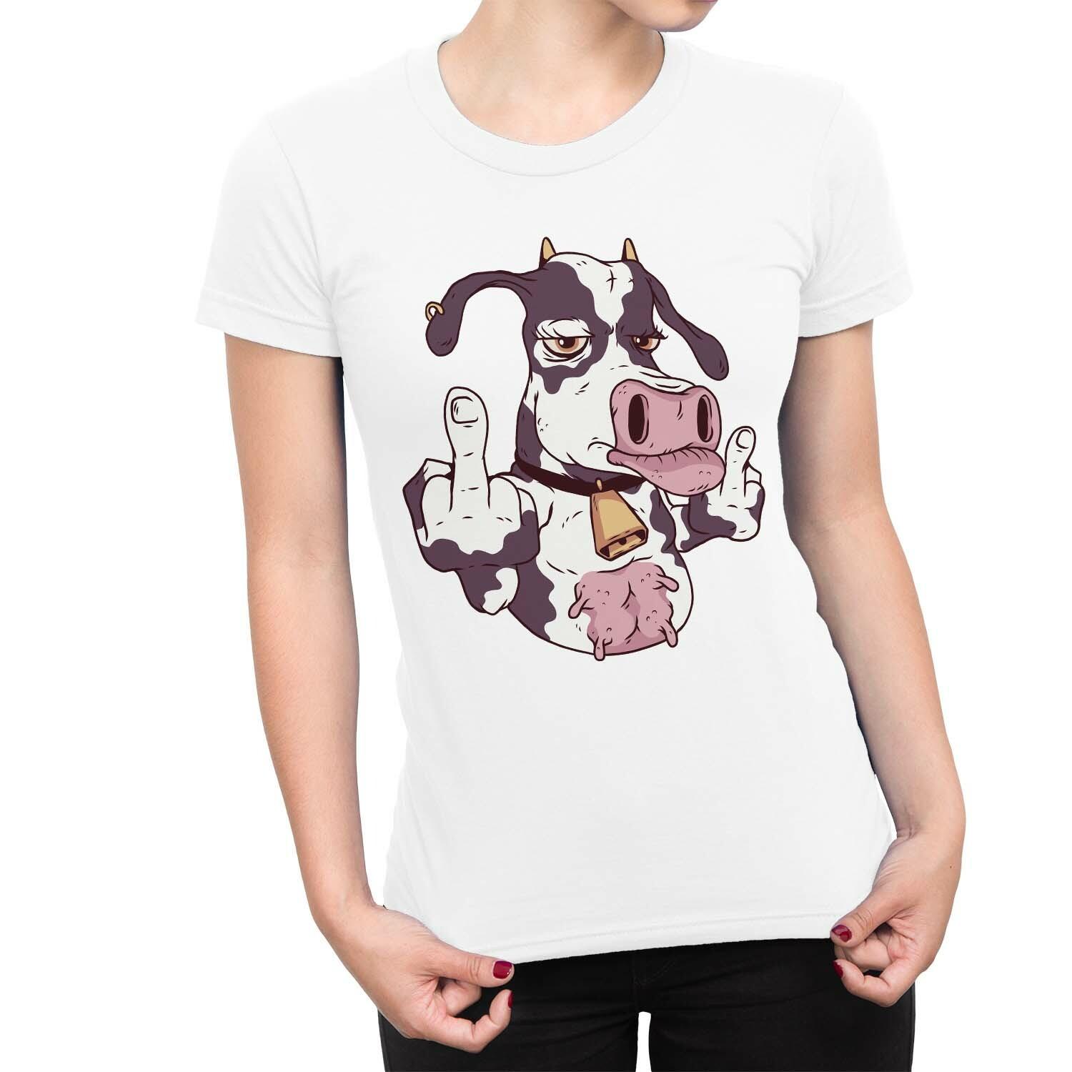 1Tee Womens Cow giving Middle Finger T-Shirt XL