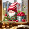 Spring Gnome Window Clings Floral Berries Gnome Glass Stickers Double-Sided Reusable Static Decals