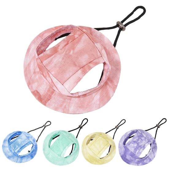 Pet Sun Hat Drawstring Adjustable Tie-Dye Denim Pet Hat Breathable Sun Protection Hat with Ear Holes for Dogs And Cats