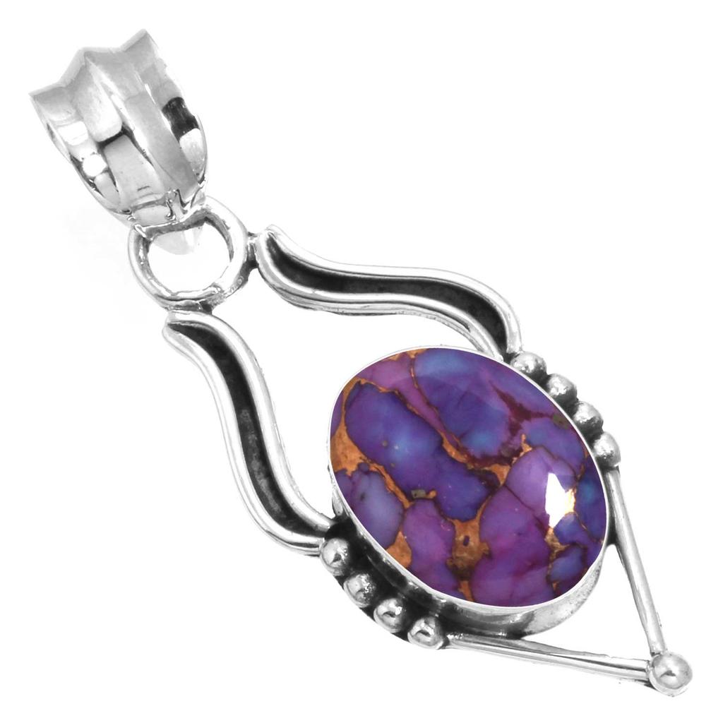 925 Sterling Silver Pendant Women Gemstone Handmade Jewelry Halloween Gift Blue Green Purple Copper Turquoise Pearl Lapis Mother Of Pearl Costume