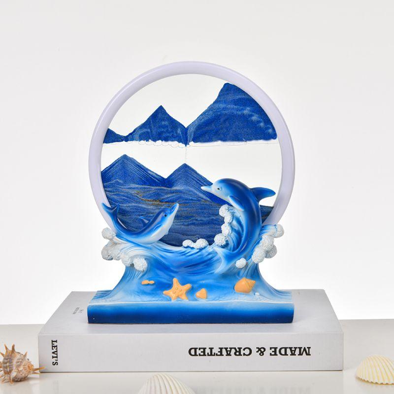 

Движущаяся песочная картина, круговой глубоководный пейзаж с дисплеем, текущая песочница для расслабляющего декора рабочего стола домашнего офиса