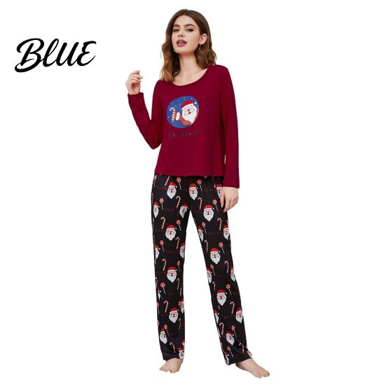 Cute Christmas Pajamas Womens Pajama Set Fall Winter 2 Piece Lounge Long Plaid Design Sleeve