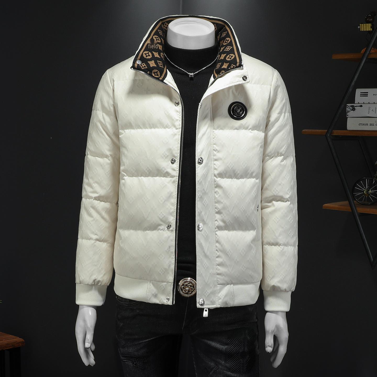 

Men s European High-End Stand-Up Collar Down Jacket - Trendy, Thickened, Warm, Short, Winter Duck Down, Cold-Proof Large білий