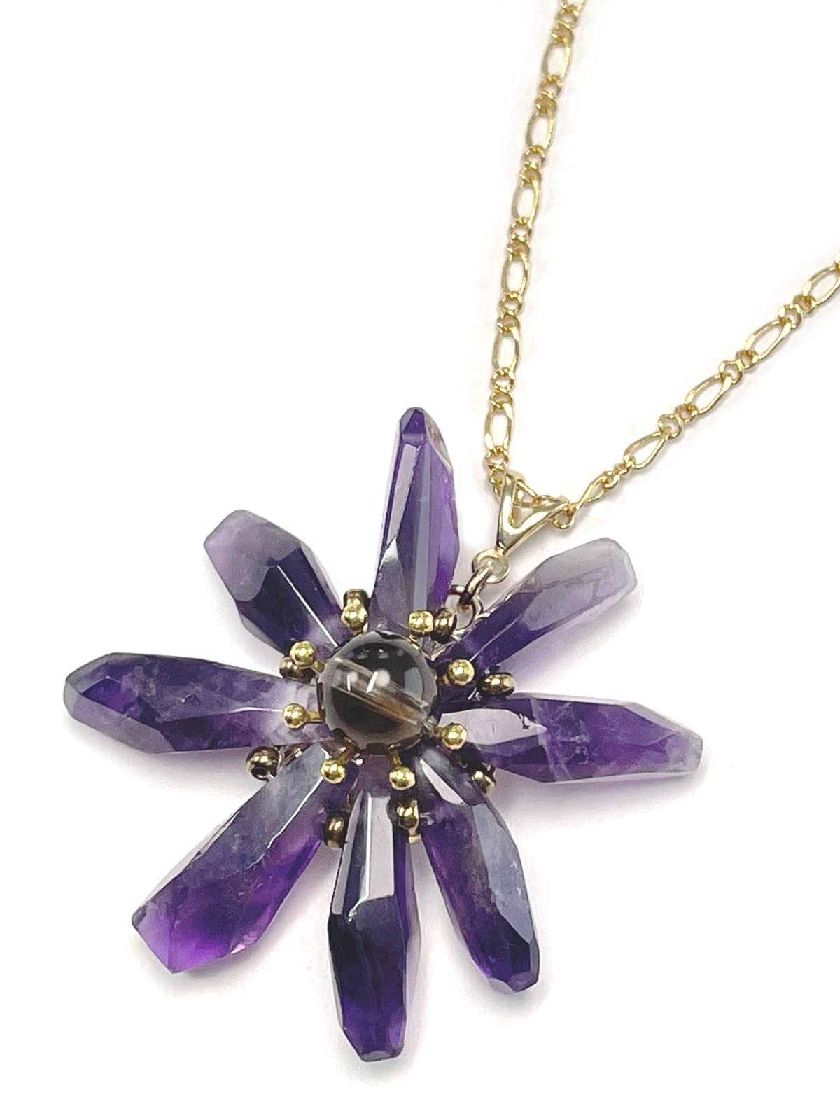 

Amethyst Flower Smoky Quartz Pendant Necklace Natural Stone Power Stone A1094 [Cherry] фиолетовый