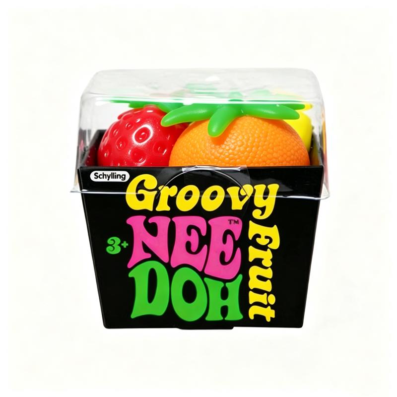 Schylling Needoh Groovy Strawberry Banana Orange Fruit 3 Pack Set Fast Rebound Stress Relief Ball Anxiety Squeeze Sensory Toy