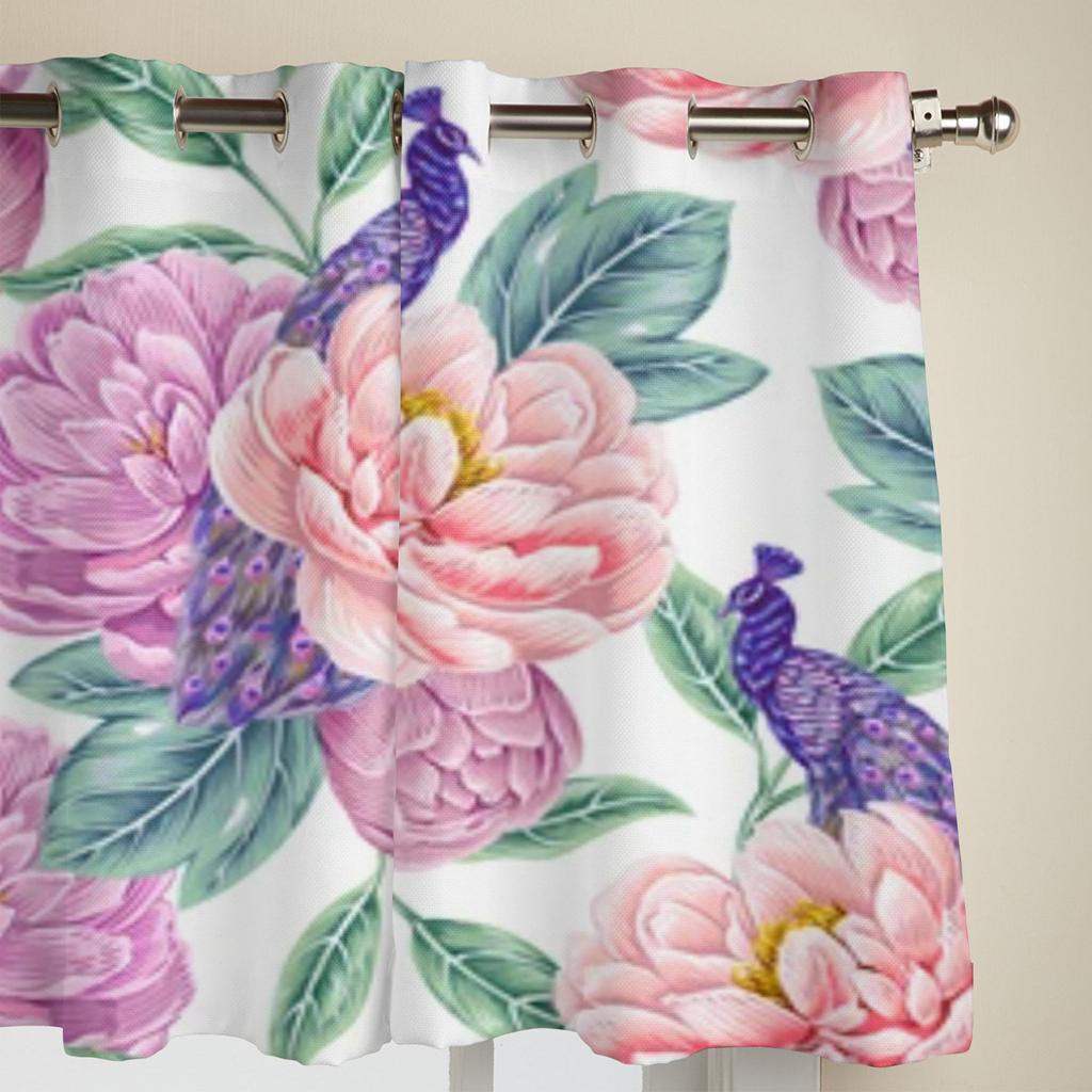 Blooming Flowers Peonies Leaves Peacock Window Curtains For Living Room Kitchen Modern Curtains Home Decor Blinds Drapes