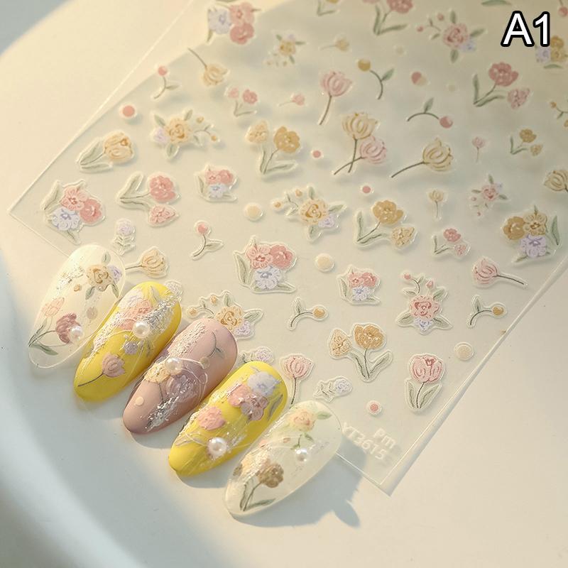 

5D Рождественские Романтические Тюльпаны Цветы Рельефные Наклейки для Нейл-Арта Тюльпаны Декаль Diy Рельефы Тюльпаны Маникюрные Слайдеры