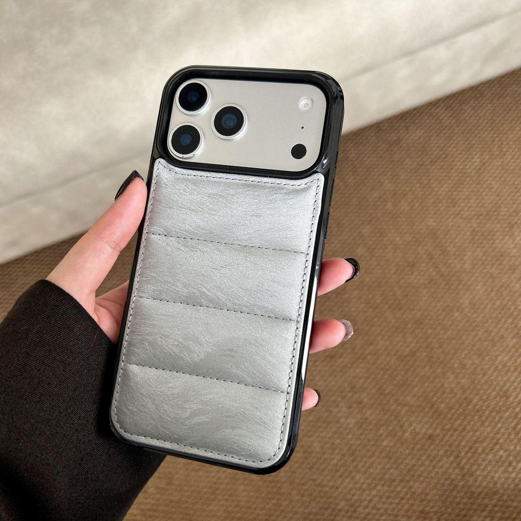 New Horsehair Leather Cotton-Padded Jacket Apple 17PM Phone Case - Autumn & Winter Collection for Couples