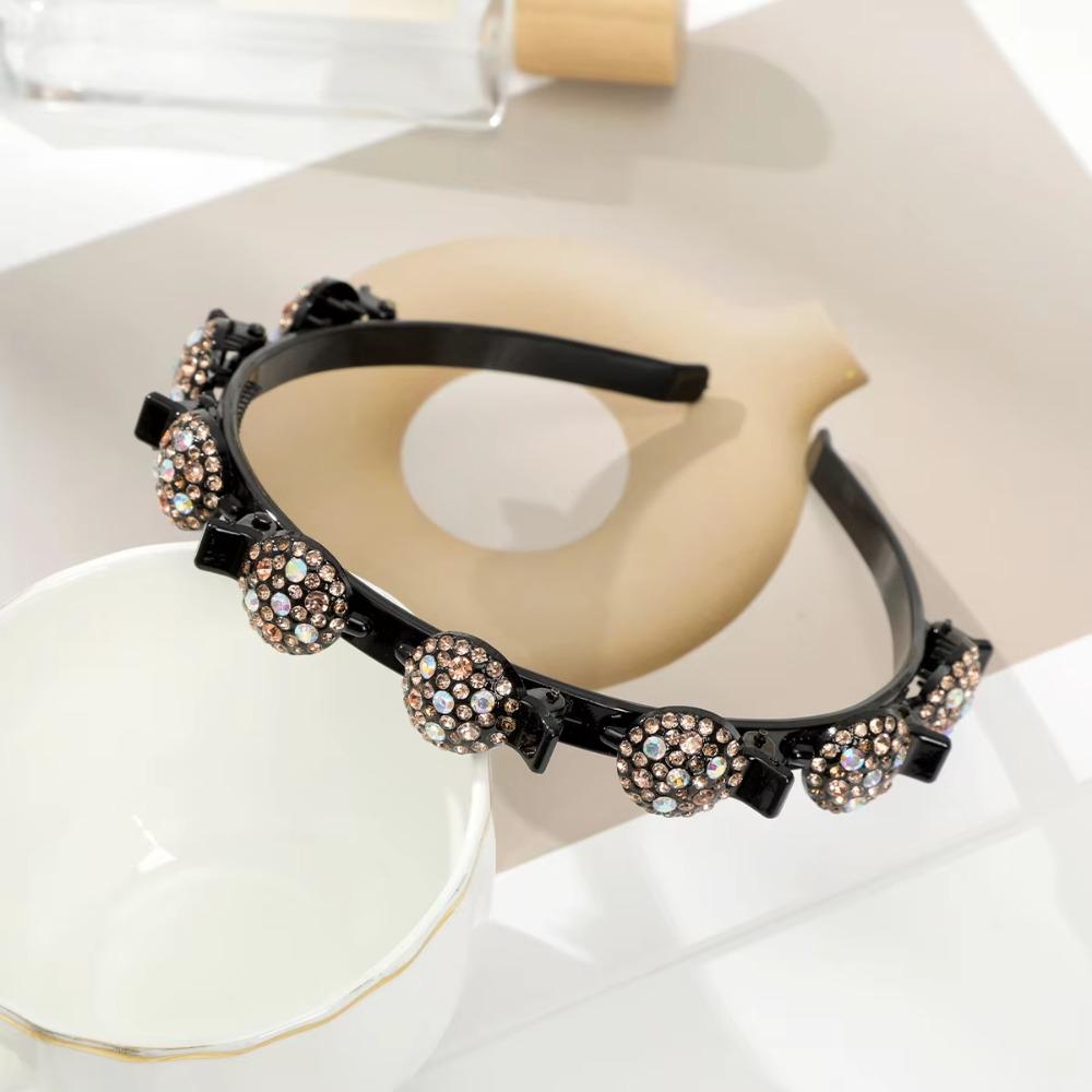 Antislip Hair Bands with Clips Elegant Shiny Hair Hoop Rhinestone Bangs Fixed Headband  Banquet