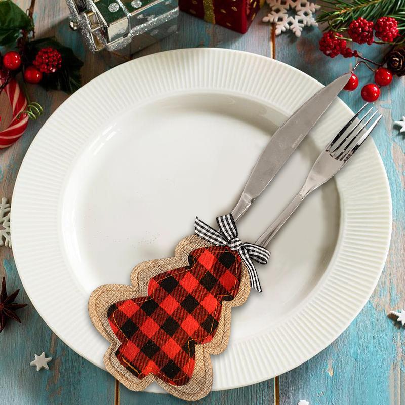 Christmas Cutlery Holder Knife And Fork Cover Bag Embroidered Christmas Tree Cutlery Pocket New Year Party Dinner Table Decor