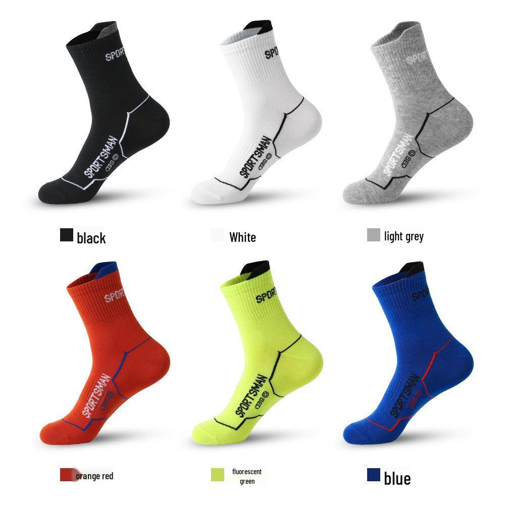 Men's Mid-Calf Sweat-Absorbing Odor-Resistant Cotton Socks for Running, Cycling, and Fitness