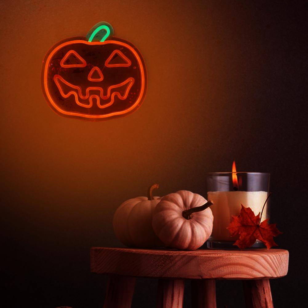 Halloween Pumpkin Wall Lamp Halloween Pumpkin Neon Sign Light Up Acrylic Led Wall Decor for Bedroom Kids Room Bar Party for Room