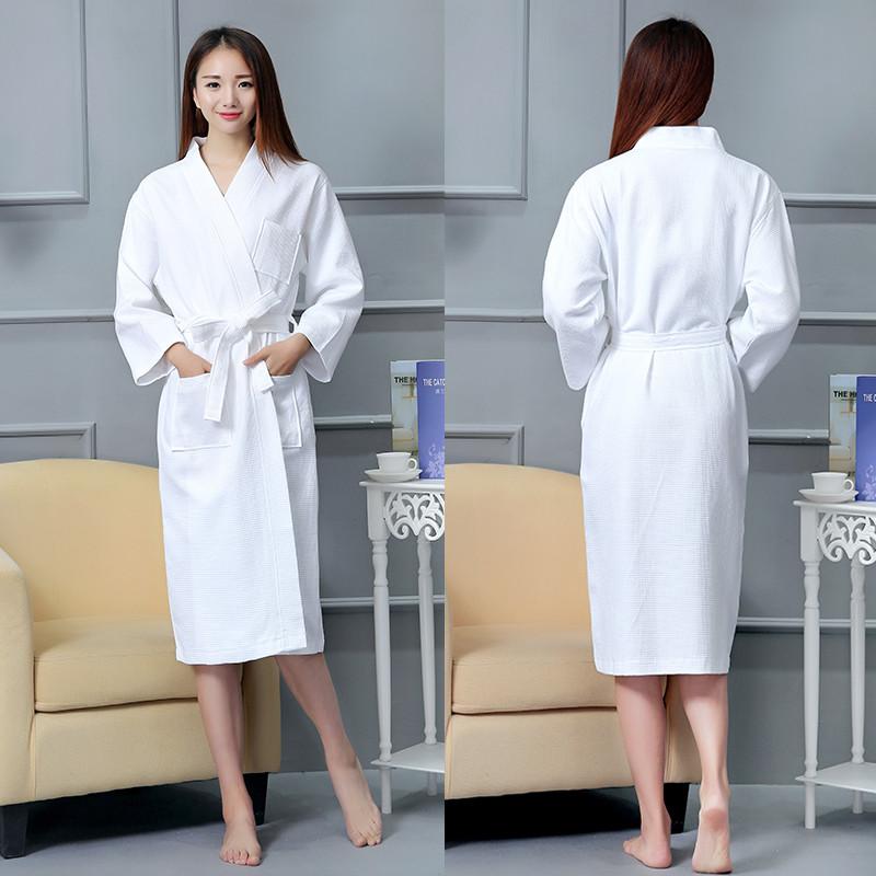 Hotel Cotton Waffle Weave Bathrobe With Embroidered Logo For Spa And Hospitality Use