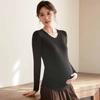 Plus Size Maternity Thermal T-Shirt - Double-Sided Velvet, Belly-Covering, Autumn/Winter Collection