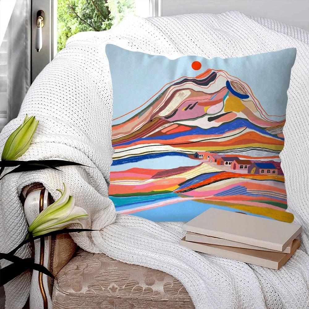 Mountain Landscape Abstract Mountain Art Pillow Case Square Pillow Bedroom Sofa Leisure Comfort Car Living Room Home Decoration