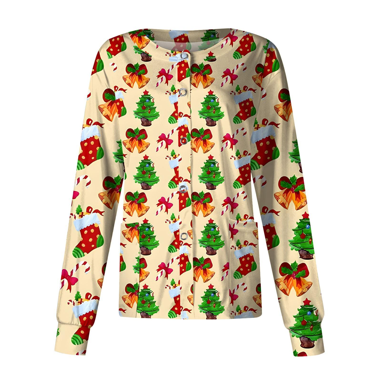 

Женская повседневная модная однобортная куртка с длинным рукавом и стоячими лацканами с рождественским принтом, защитная рабочая куртка L жёлтый