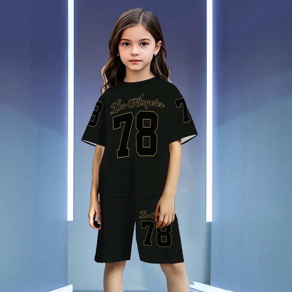 Kids Boys Girls Basketball Set Letter Print Short Sleeve Round Neck Top with Shorts for Sportswear