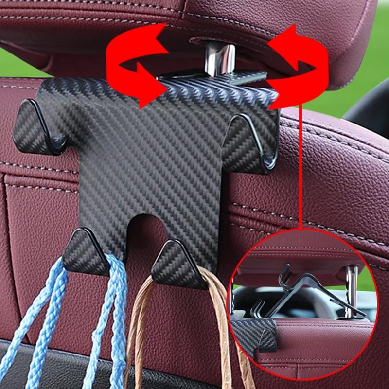 Car Back Seat Hanger 2Pcs - Seat Headrest Hooks Carbon Fiber, Mobile Phone Bag Handbag Holder, Car Seat Hooks