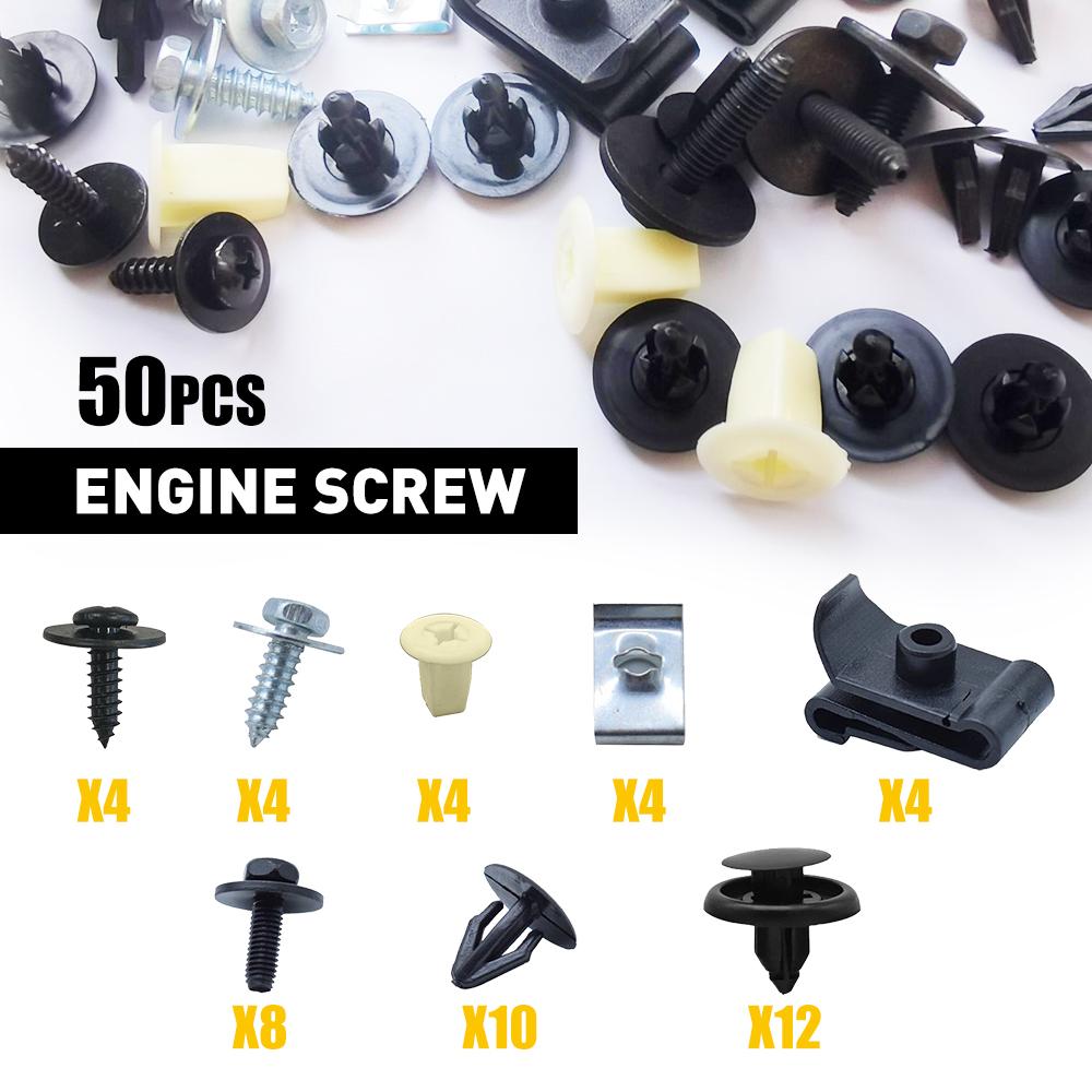 50 Pcs Under Engine Cover Clips Underbody Mudguard Shield Screws Plastic and Metal Fasteners Kit for Toyota Lexus