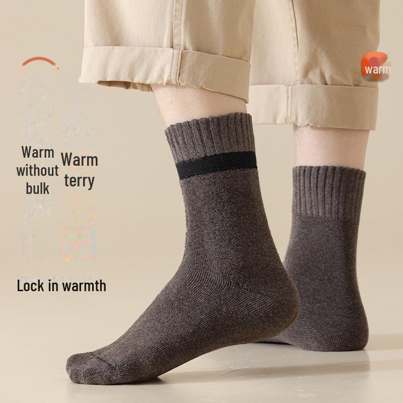Men's Thick Wool Mid-Tube Terry Socks - Warm, Velvet-Lined, Cold-Resistant for Autumn and Winter