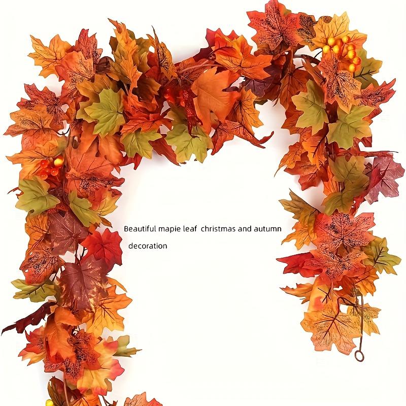 2Pcs 141.7inch Artificial Maple Leaf Garland - Realistic Autumn Red, Orange, Yellow-Green - Heavy-Duty Plastic Autumn Leaf Vine, Suitable For 2Pcs= 141.7inch