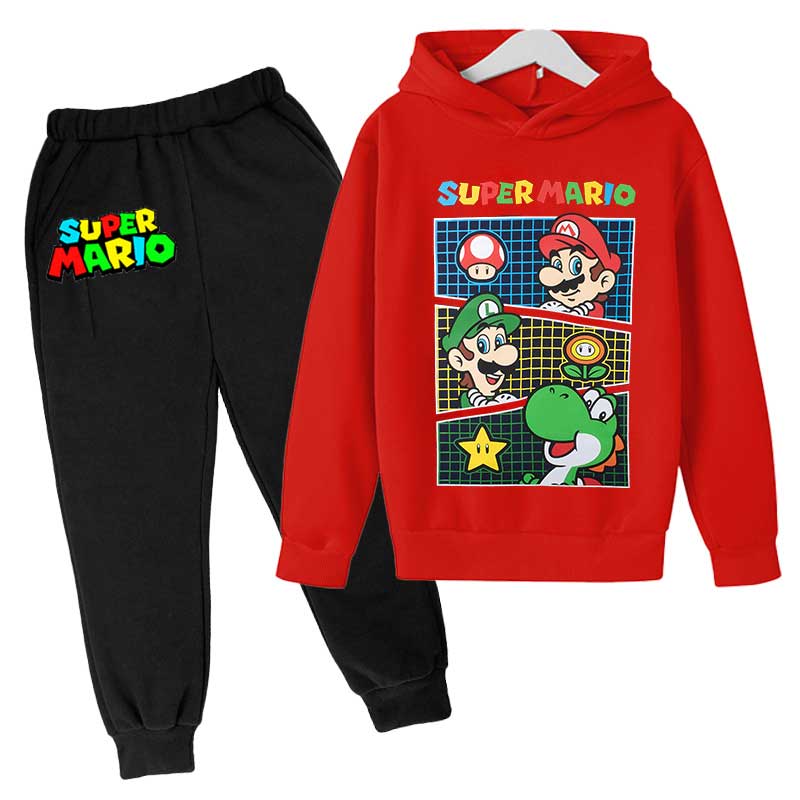 2026 Autumn Hot Game Mario Cartoon Printed Children Clothes Boy Autumn Hoodie Set Fashion Pullover Tops Pant Suit