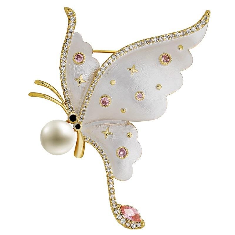 Exquisite Enamel Butterfly Fluttering Brooch, Elegant Pearl Insect Brooch, Niche Design Sense Brooch