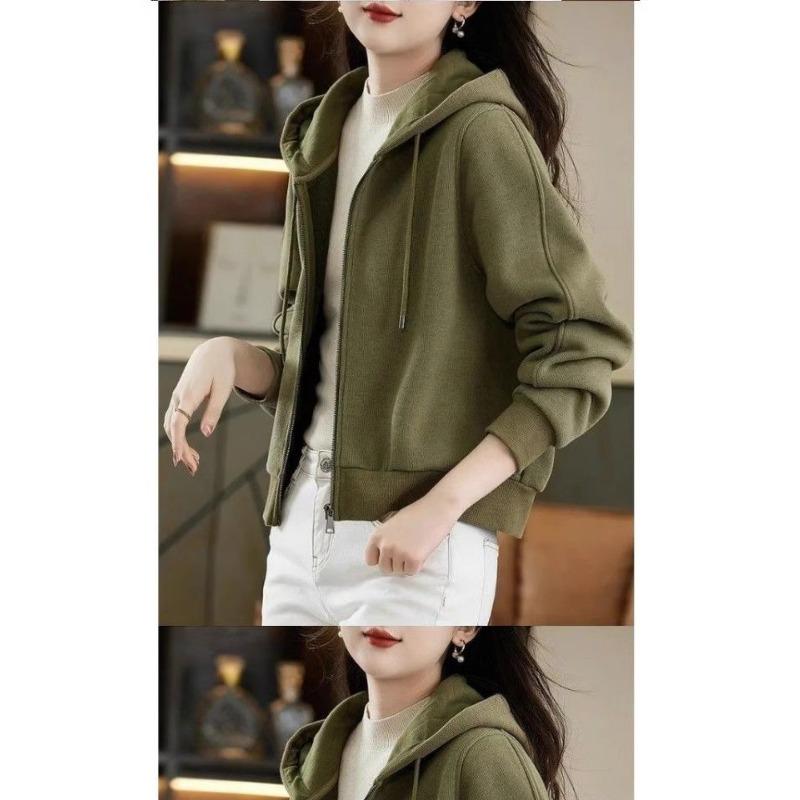 Hooded Women's Sweatshirt Cardigan Zipper Short Jacket Casual Top